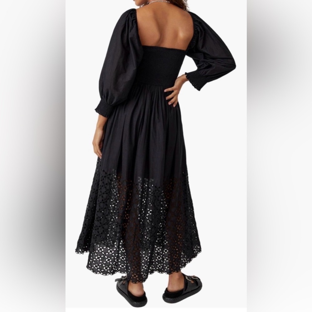 Free people perfect storm smocked eyelet long sleeve maxi dress L - Picture 2 of 12